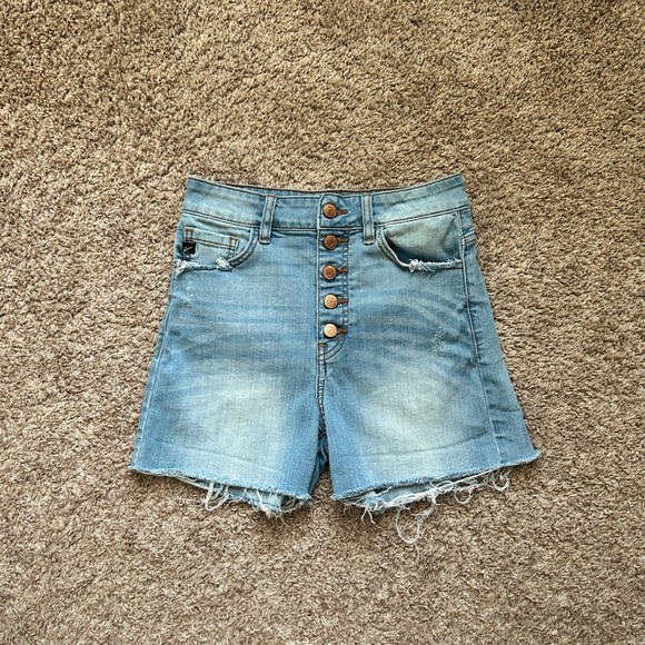 KanCan Pants - Kancan I Womens High Rise Button Fly Denim Shorts Frayed Hem Light Wash I Size S